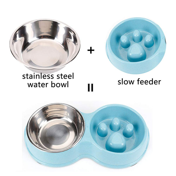 Paw Design Dual Feeding Bowl Stainless Steel And Plastic Material