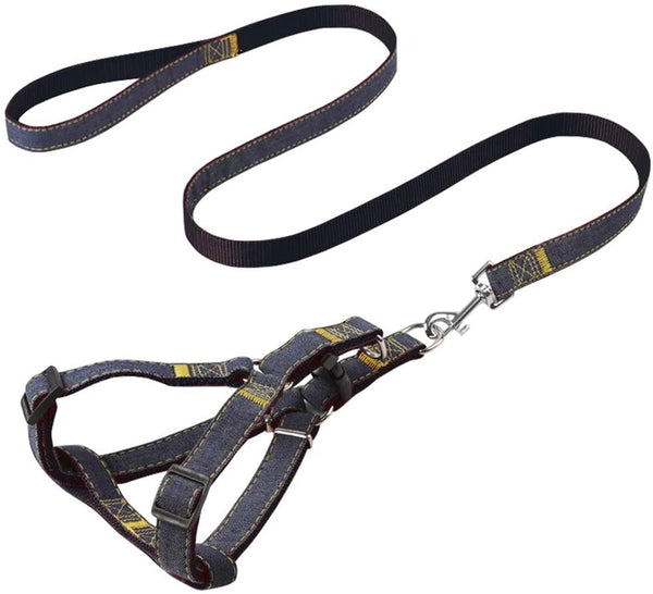 Denim Style Nylon Pet Harness with Leash Strap
