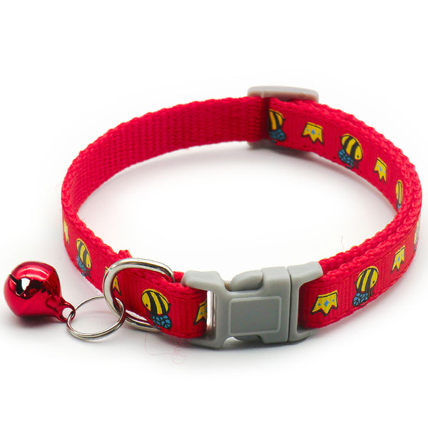 Bee Pattern Pet Kitten Cat Nylon Regular Neck Collar With Bell
