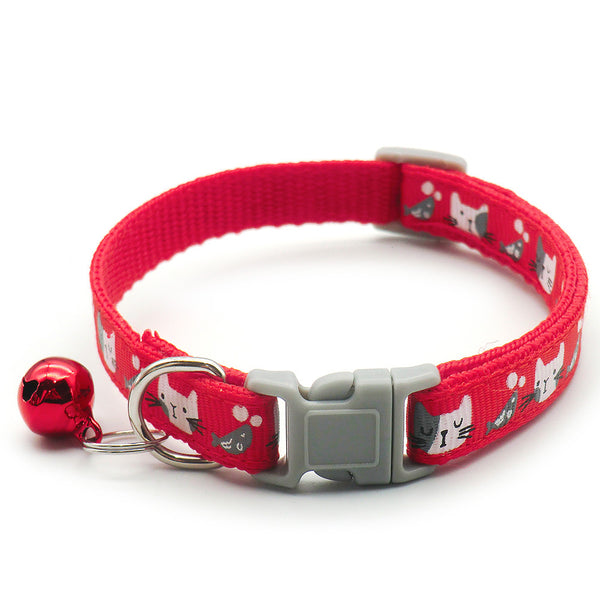 Adjustable Cat Face Nylon Neck Collar with Regular Bell