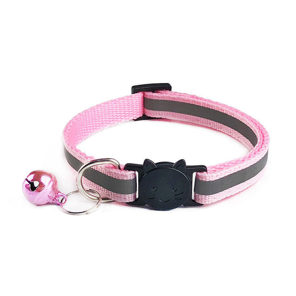 Reflective Nylon Black Cat Face Buckle Kitten Pet Neck Collar with Bell