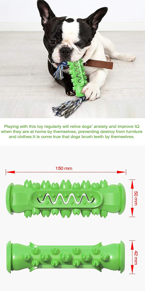 Dog Chew Teether Grooming Bone Dental Molar Stick With Rope Rubber Bite Silicone Brush