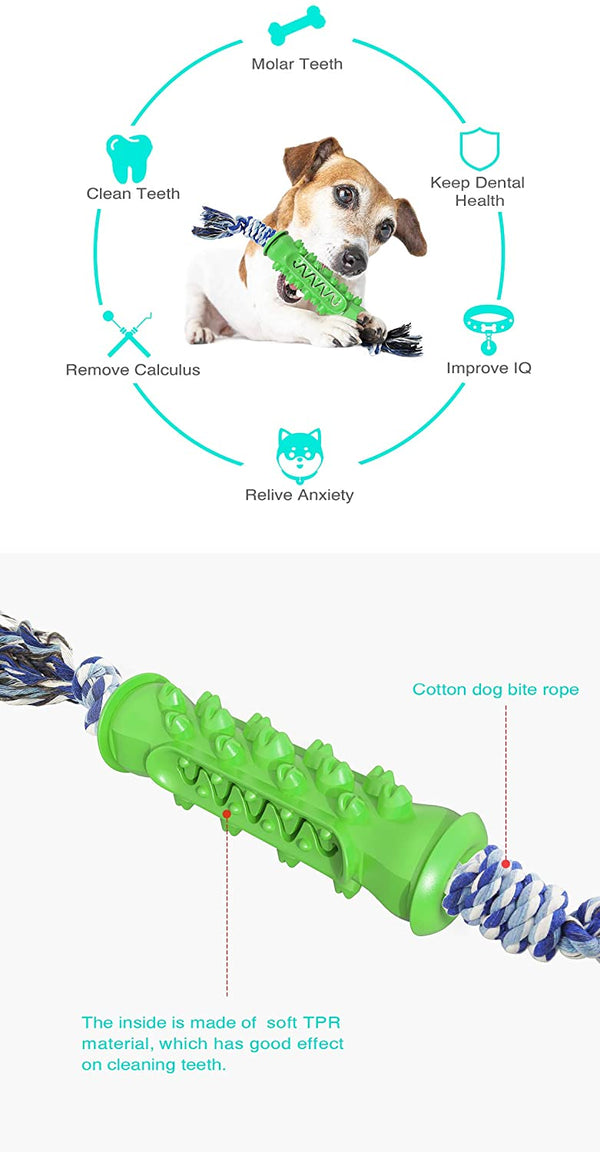 Dog Chew Teether Grooming Bone Dental Molar Stick With Rope Rubber Bite Silicone Brush