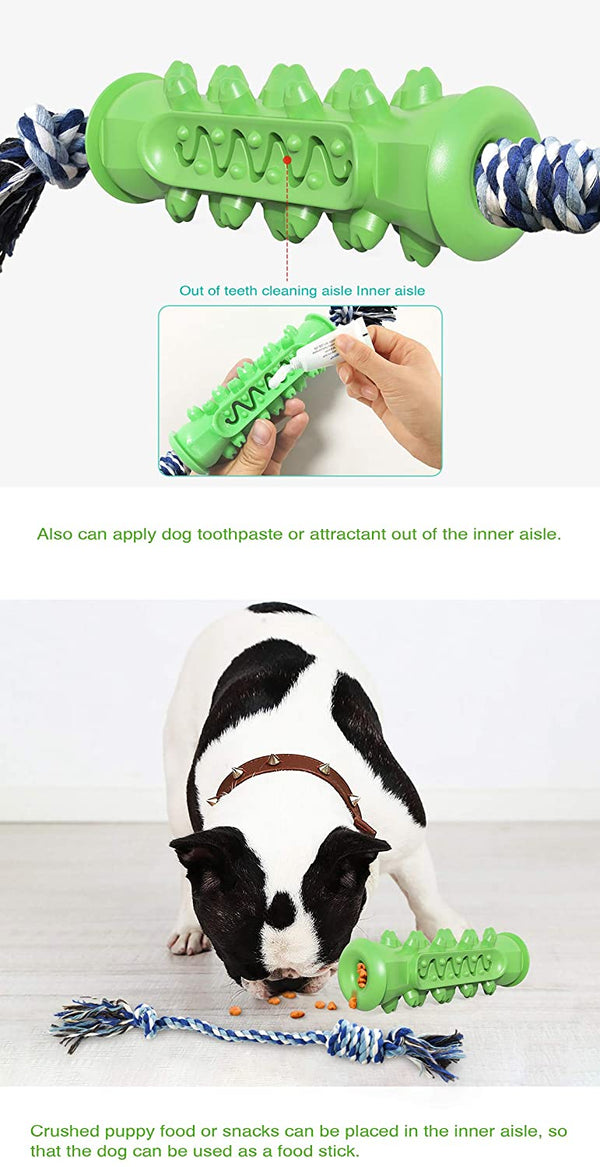 Dog Chew Teether Grooming Bone Dental Molar Stick With Rope Rubber Bite Silicone Brush