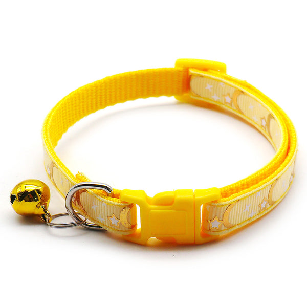 Moon and Star Pattern Cat Nylon Neck Collar With Regular Bell