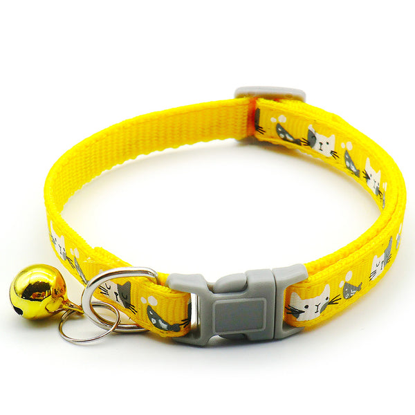 Adjustable Cat Face Nylon Neck Collar with Regular Bell