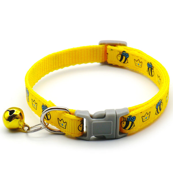Bee Pattern Pet Kitten Cat Nylon Regular Neck Collar With Bell