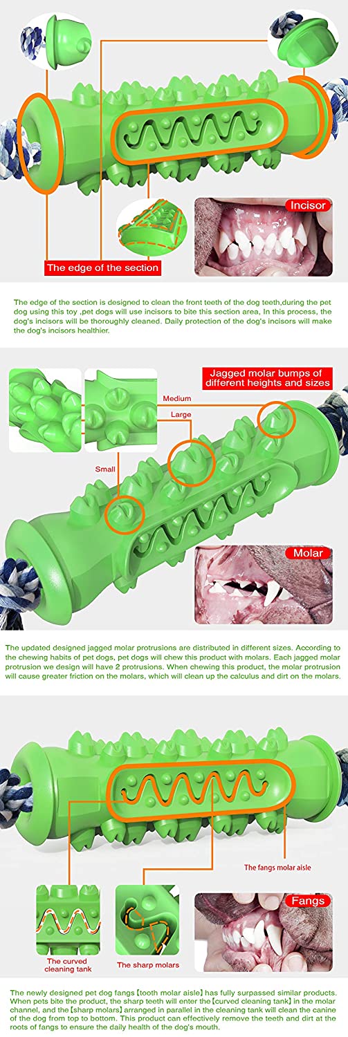 Dog Chew Teether Grooming Bone Dental Molar Stick With Rope Rubber Bite Silicone Brush