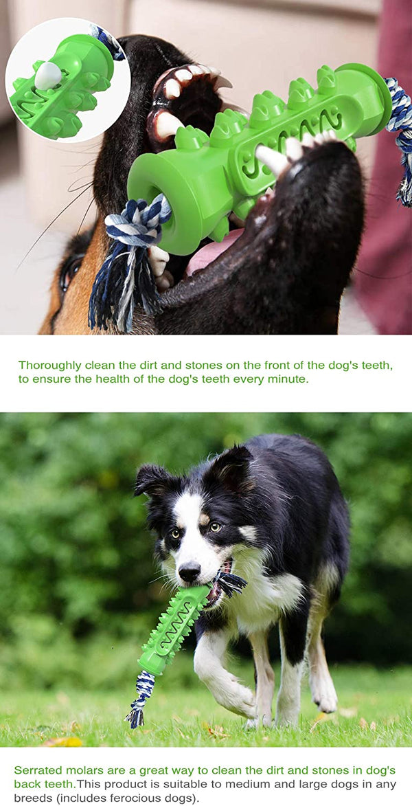 Dog Chew Teether Grooming Bone Dental Molar Stick With Rope Rubber Bite Silicone Brush