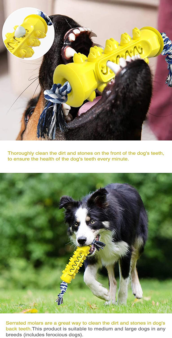 Dog Chew Teether Grooming Bone Dental Molar Stick With Rope Rubber Bite Silicone Brush