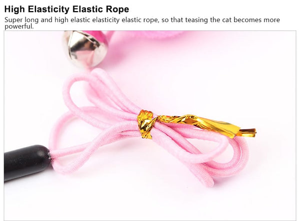Elastic Rope Feather Furry Ball Cat Kitten Plastic Teaser Stick Toy