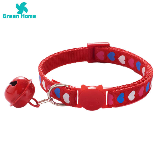 Pet Cat Kitten Neck Adjustable Collar With Big Bell Heart Print