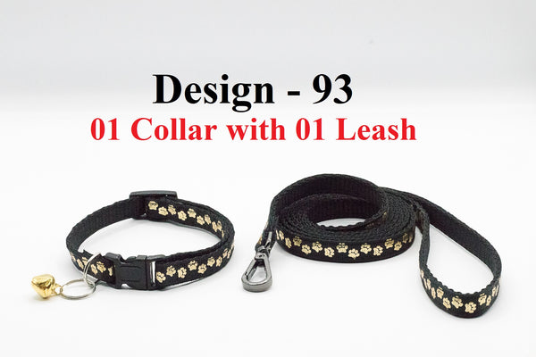 Pet Cat Kitten Adjustable Neck Golden Paw Pattern Leash Collar with Bell