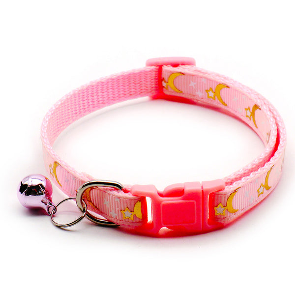Moon and Star Pattern Cat Nylon Neck Collar With Regular Bell
