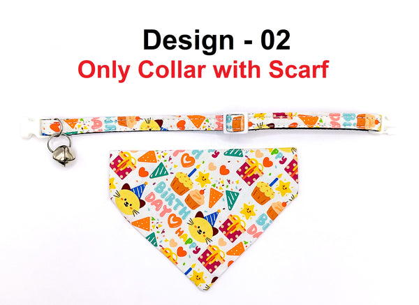 Birthday Pattern Cat Pet Kitten Hand Made Fabric Scarf Neck Collar with Silver Bell