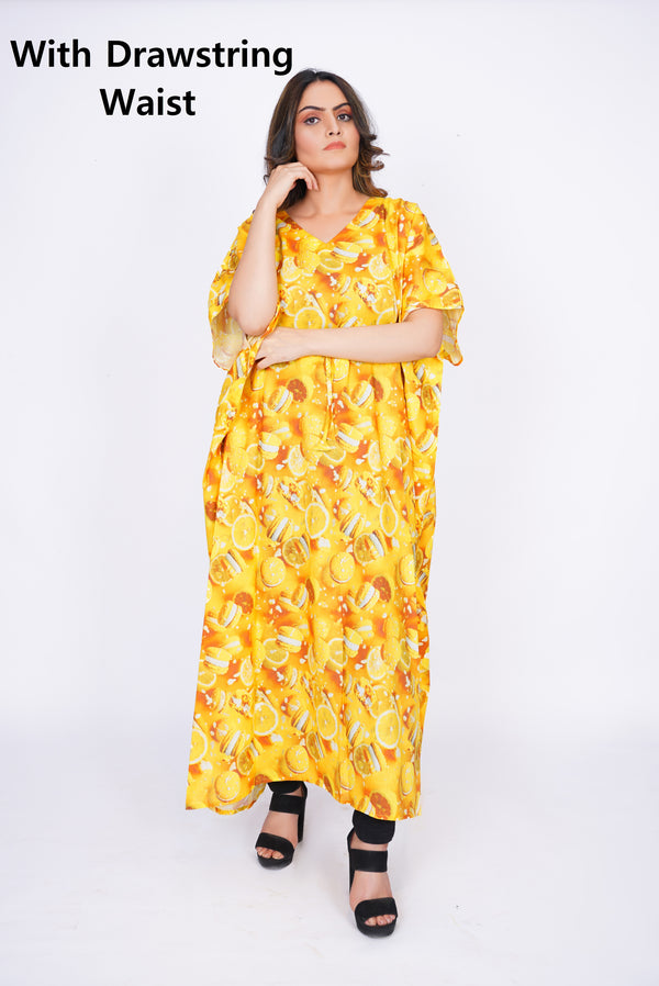 Lemon Printed Nightwear Sleep Cotton Caftan Batwing Sleeves Top Loungewear Women Maternity Poncho
