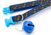 Multi Paw Pattern Pet Cat Kitten Hand Made Adjustable Neck Collar with Blue Big Bell