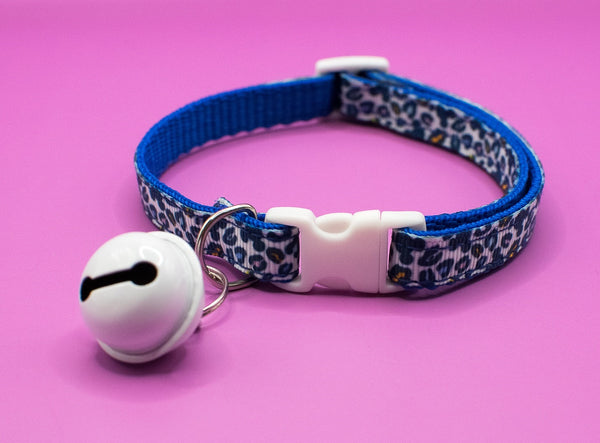 Leopard Printed Pet Cat Kitten Hand Made Adjustable Neck Collar with Big Bell