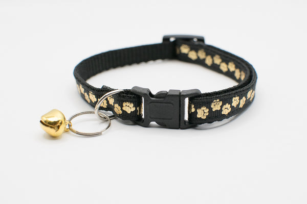 Golden Paw Pattern Pet Cat Kitten Hand Made Adjustable Neck Collar Quick Release Buckle with Bell