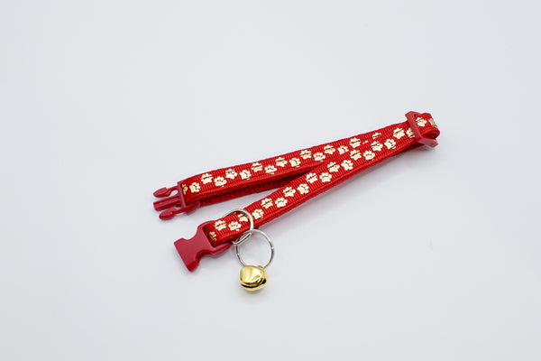 Golden Paw Pattern Pet Cat Kitten Hand Made Adjustable Neck Collar Quick Release Buckle with Bell