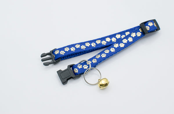 Golden Paw Pattern Pet Cat Kitten Hand Made Adjustable Neck Collar Quick Release Buckle with Bell