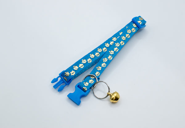 Golden Paw Pattern Pet Cat Kitten Hand Made Adjustable Neck Collar Quick Release Buckle with Bell