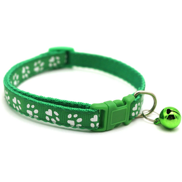 Paw Pattern Adjustable Pet Cat Nylon Neck Collar With Regular Bell