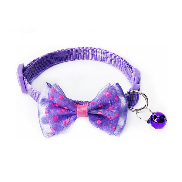 Polka Dots Bow Style Cat Kitten Neck Collar With Bell