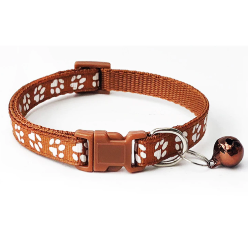 Paw Pattern Adjustable Pet Cat Nylon Neck Collar With Regular Bell
