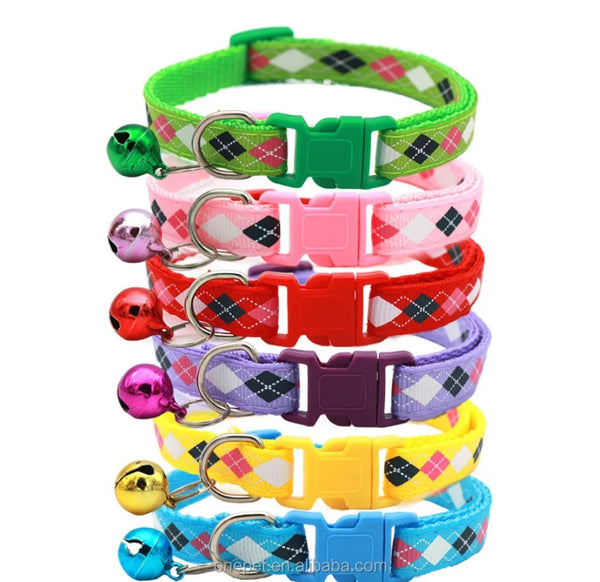 Diamond Pattern Cat Kitten Neck Collar with Bell Lovely Pet