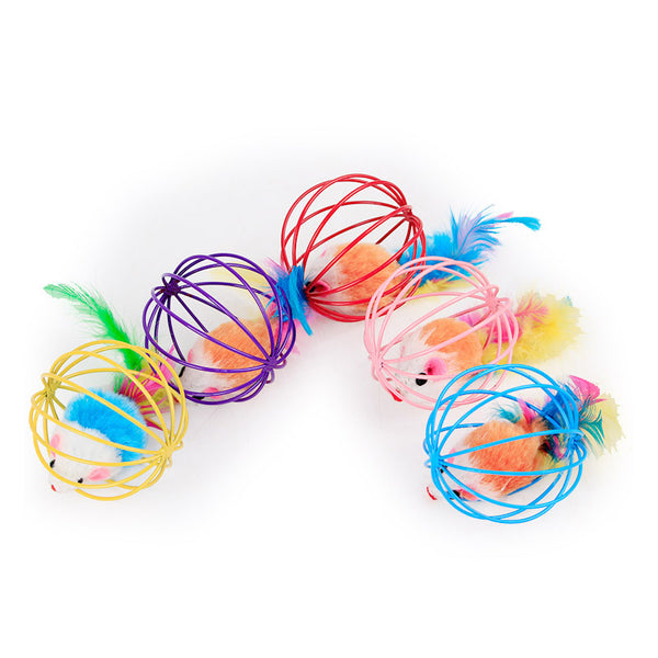 Pet Kitten Cat Steel Ball with Mouse Feather Funny Interactive Toy