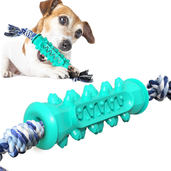 Dog Chew Teether Grooming Bone Dental Molar Stick With Rope Rubber Bite Silicone Brush