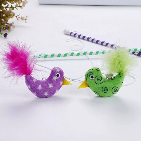 Cat kitten Plastic Teaser Stick with Elastic Plush Toy