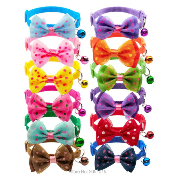 Polka Dots Bow Design Cat Kitten Neck Collar With Bell