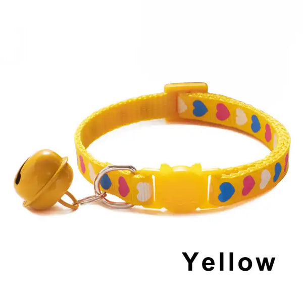 Pet Cat Kitten Neck Adjustable Collar With Big Bell Heart Print