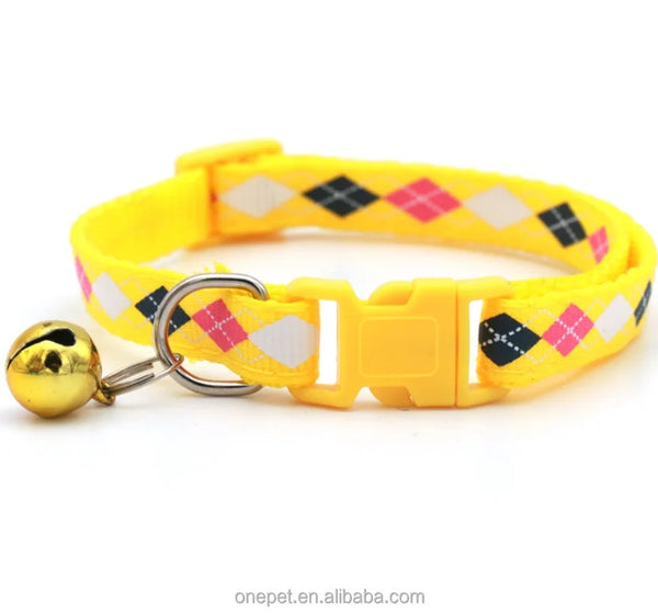 Diamond Pattern Cat Kitten Neck Collar with Bell Lovely Pet