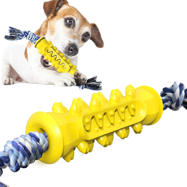 Dog Chew Teether Grooming Bone Dental Molar Stick With Rope Rubber Bite Silicone Brush