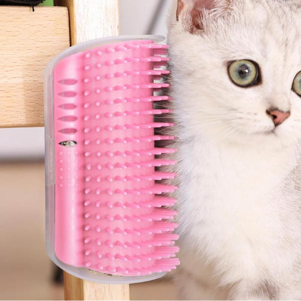Pet Cat Self Groomer with Catnip Wall Corner Massager Comb Brush