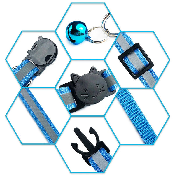 Reflective Nylon Black Cat Face Buckle Kitten Pet Neck Collar with Bell