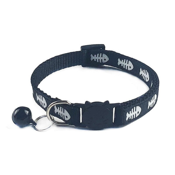 Fish Pattern Kitten Pet Cat Nylon Neck Collar with Regular Bell