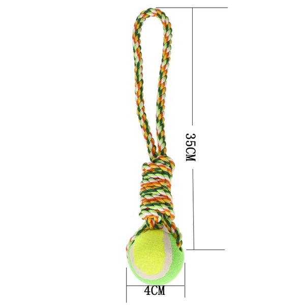 Colorful Pet Toy Pull Hand Funny Cotton Rope with Tennis Ball For Dogs Playing