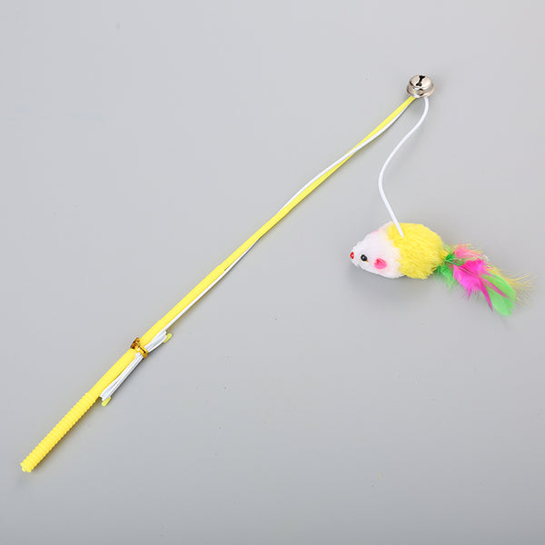 Plastic Teaser Stick with Mouse Elastic Rope Cat Kitten Toy