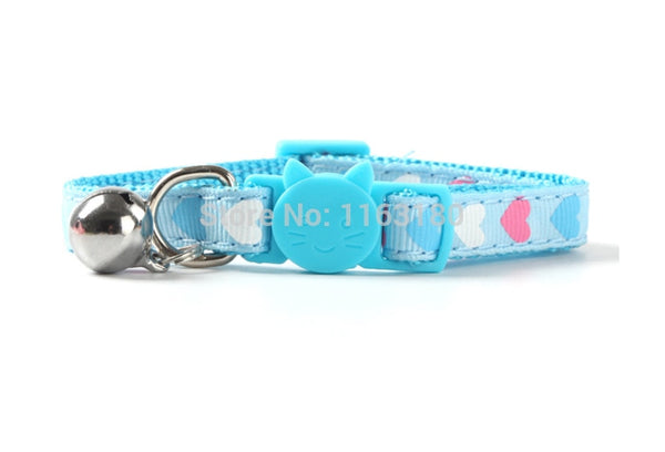 Cat Neck Collar with Regular Bell Kitten Nylon Big Heart Pattern