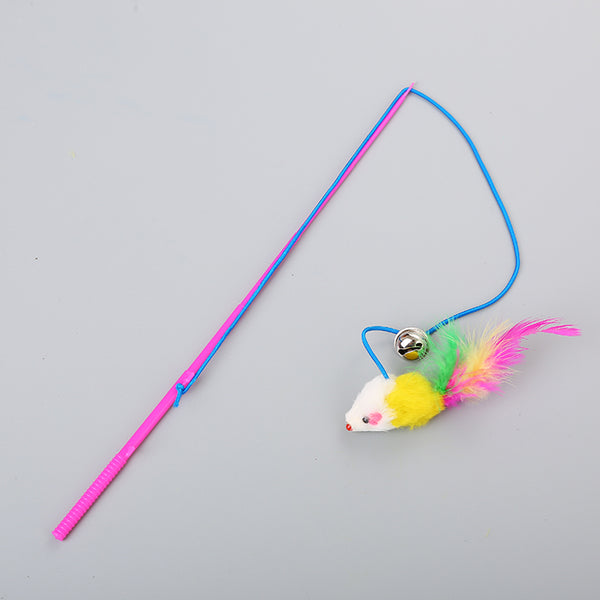 Plastic Teaser Stick with Mouse Elastic Rope Cat Kitten Toy