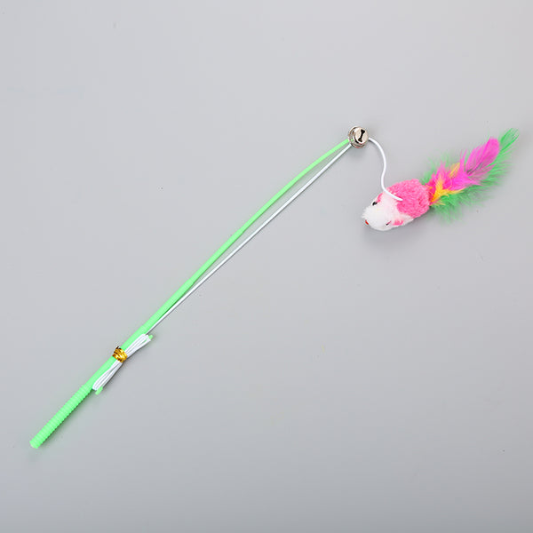 Plastic Teaser Stick with Mouse Elastic Rope Cat Kitten Toy