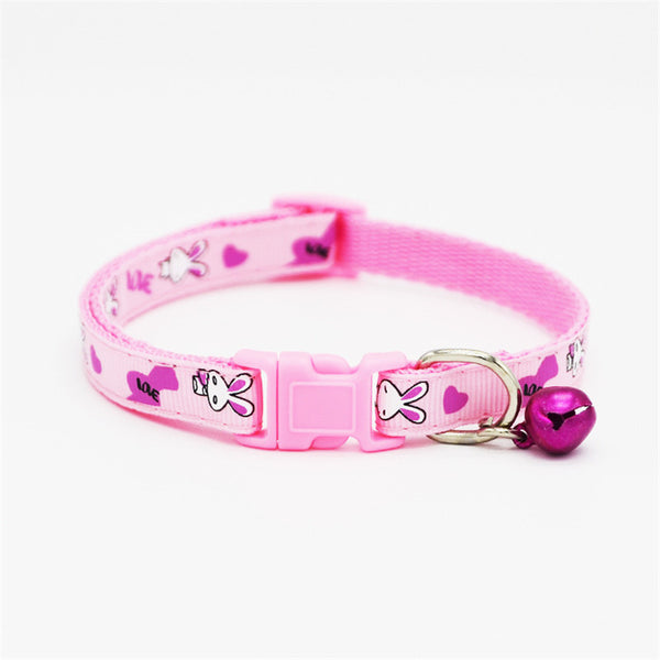 Rabbit Pattern Cat Nylon Regular Neck Collar with Bell Pet Kitten