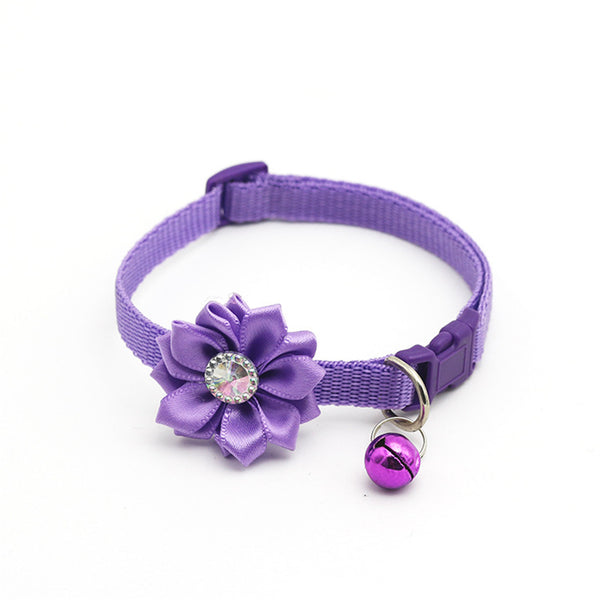 Floral Style Cat Kitten Neck Collar With Bell