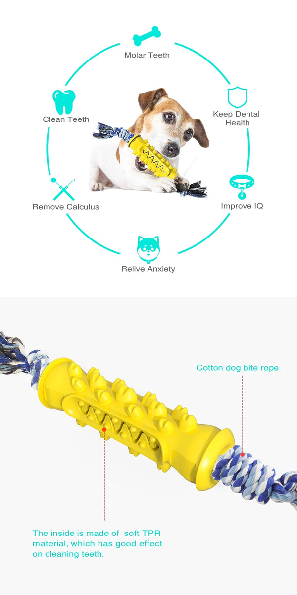 Dog Chew Teether Grooming Bone Dental Molar Stick With Rope Rubber Bite Silicone Brush