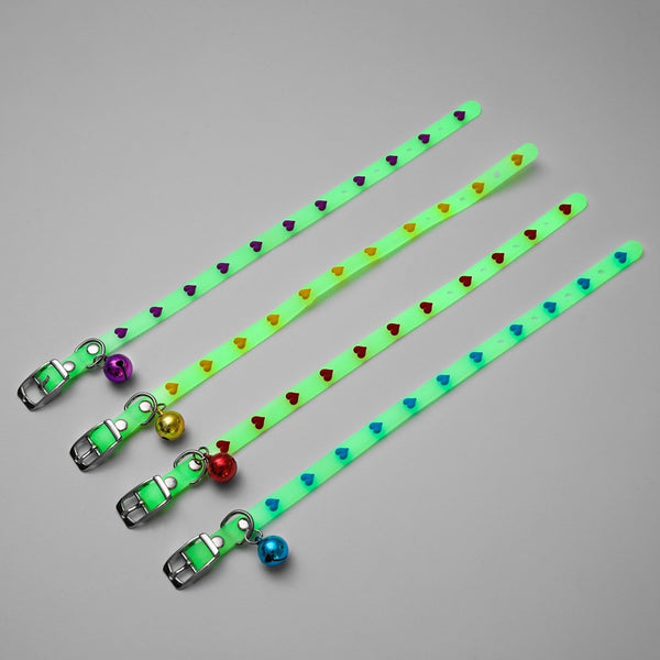 Cat Kitten Neck Collar with Cute Bell Heart Pattern Silicone Glow in Dark