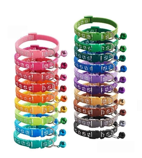 Paw Pattern Adjustable Pet Cat Nylon Neck Collar With Regular Bell